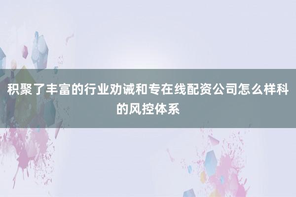 积聚了丰富的行业劝诫和专在线配资公司怎么样科的风控体系