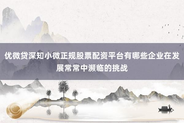 优微贷深知小微正规股票配资平台有哪些企业在发展常常中濒临的挑战
